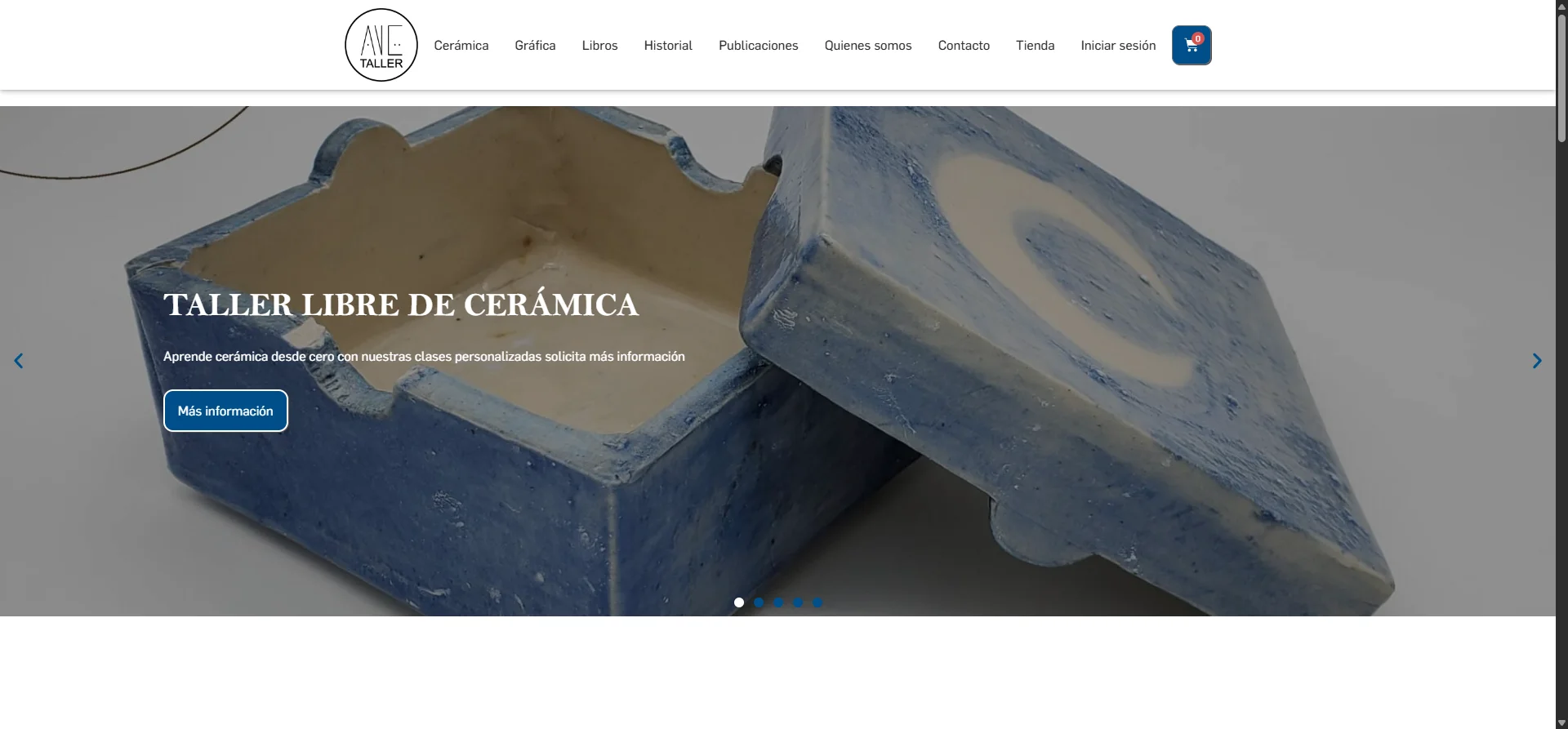 Captura del sitio web de AVE Taller, tienda de artesanías en Querétaro, México.